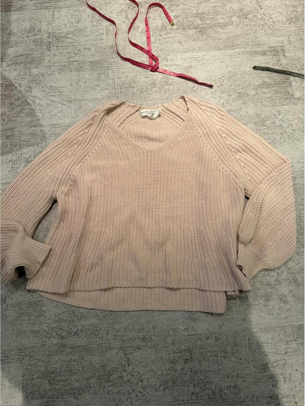 Apiece Apart Light Pink Cotton Cashmere Balloon Sleeve V neck Sweater XL